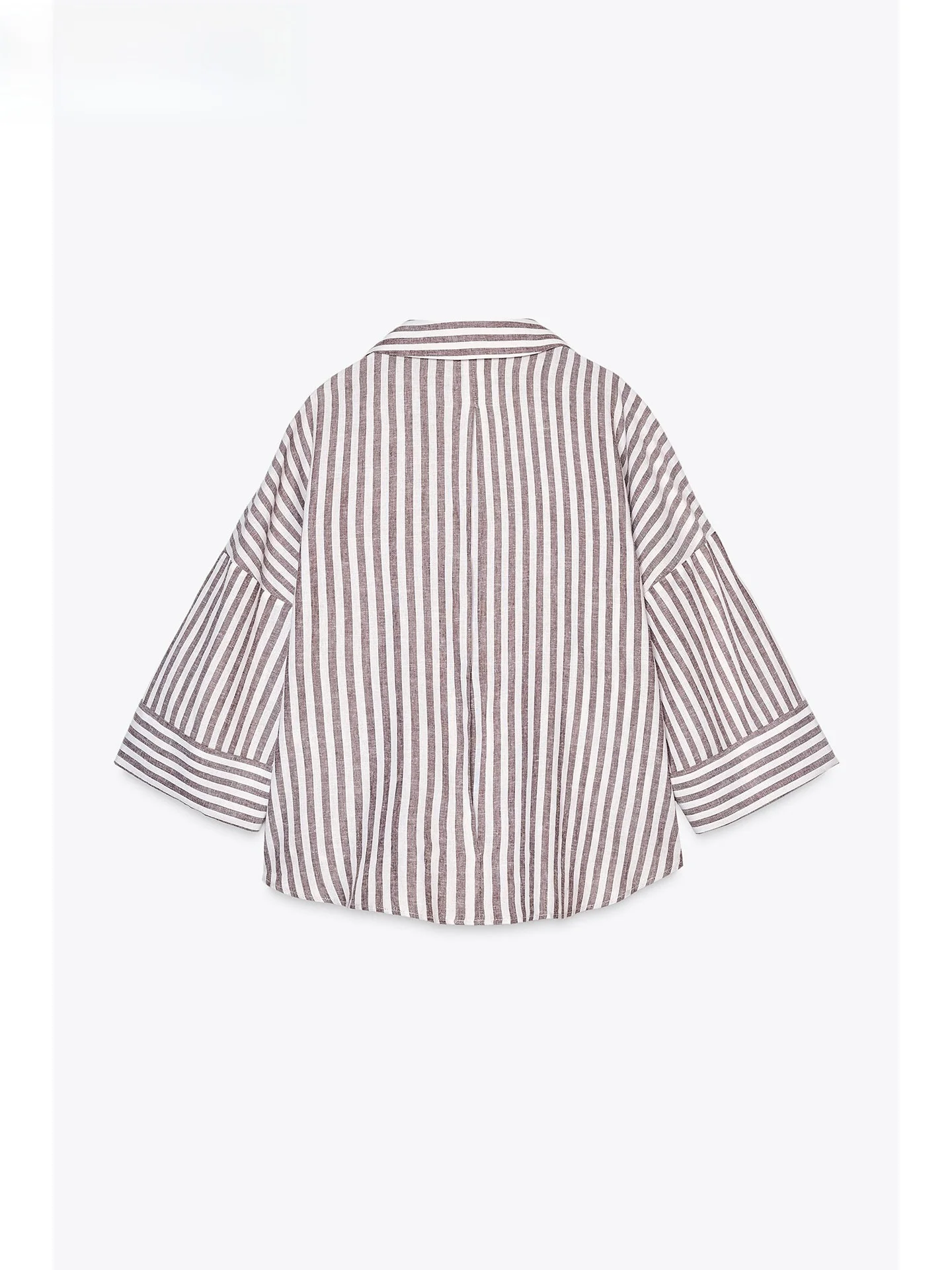 

ZAPRHA 2025 New Loose Linen Blend Comfortable Wide Sve Turn-down Collar irt Women's Faionable Versatile Summer Long Sl...