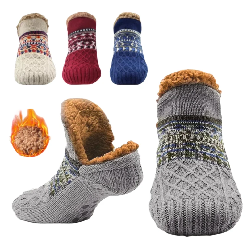 Indoor Winter Slippers Socks Men\'s Floor Socks Home Bedroom Sleeping Socks Non-slip Knitted Adult Plus Fleece Warm Carpet Socks