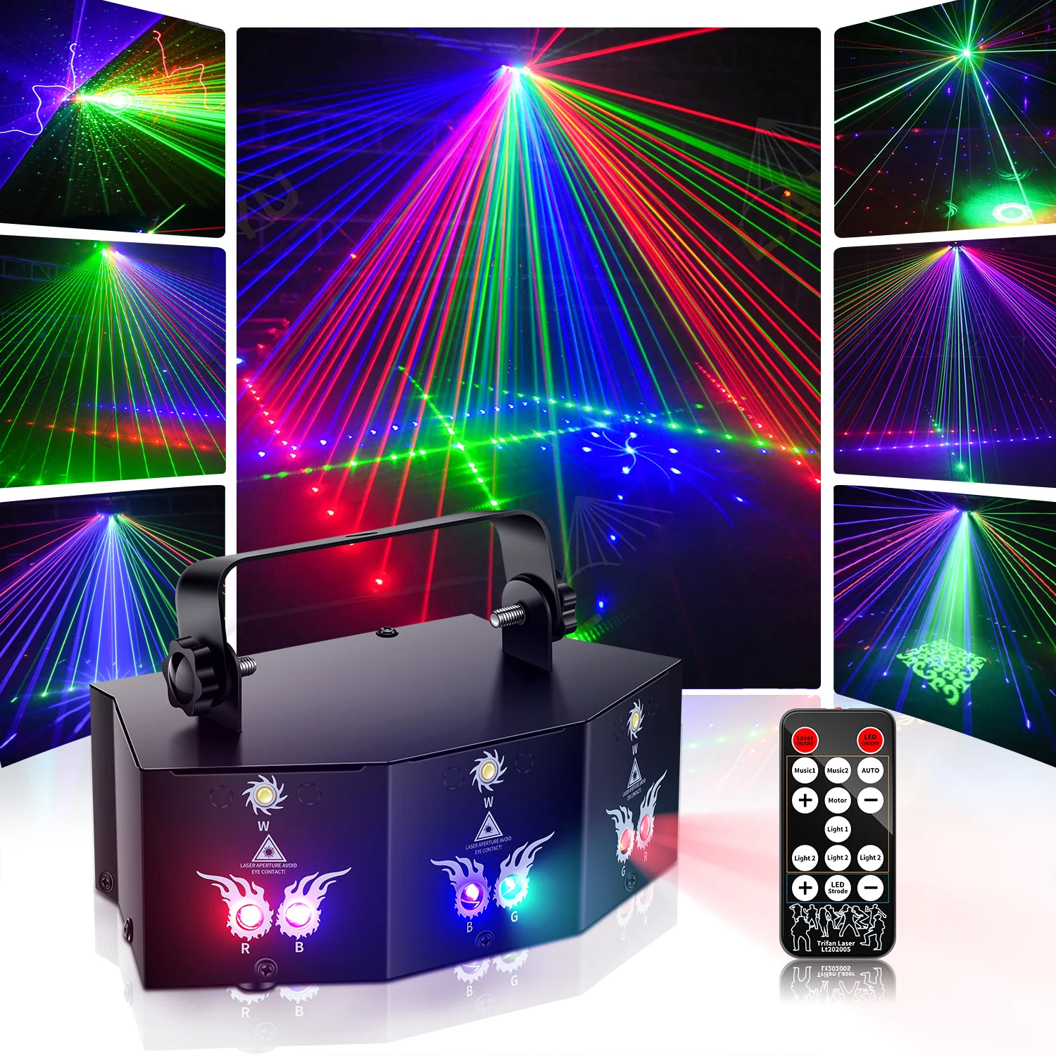 U'King 9-ogen projector RGB laserfeestlicht Afstandsbediening Podiumeffectverlichting 7CH DMX512 Nachtclubverlichting voor DJ Disco Show