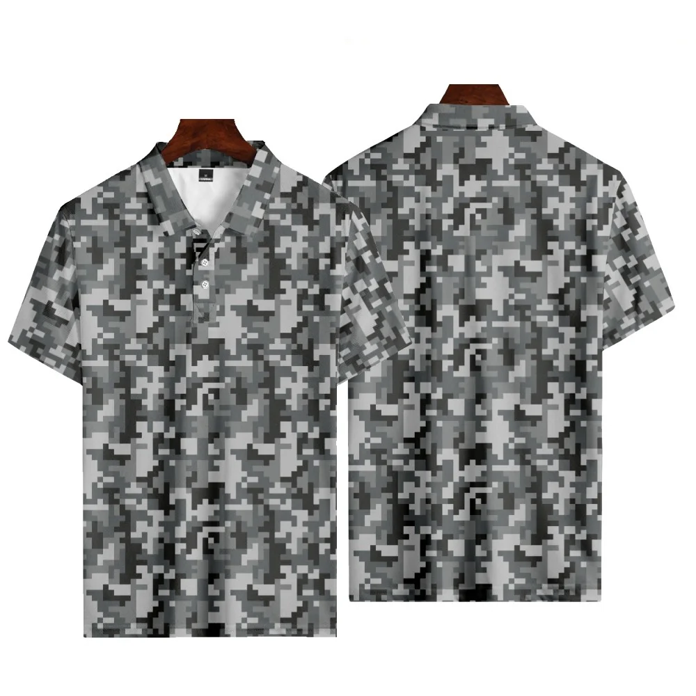 Camouflage Printed Summer Men\'s Button Down Collar Polo Shirts Casual Tops Oversized Short Sleeve Fashion Sportwear Men Clothing