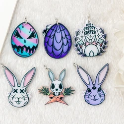 6Pcs Creepy Pastel Goth Easter Charms Rabbit Eggs  For Earring Pendant Necklace Diy Making