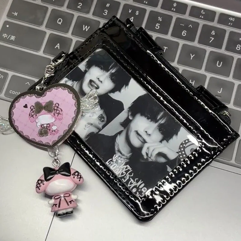 Modische koreanische Y2k-Leder-Geldbörse mit Nietenverzierung, Kartenhalter, einfache einfarbige Geldbörse mit Reißverschluss, multifunktionale Aufbewahrungstasche für Damen. – Detail 26