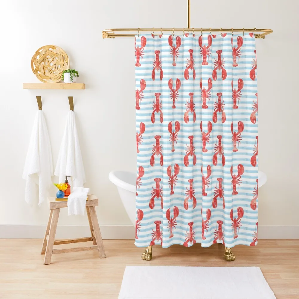 Lobsters on blue stripes Shower Curtain Bathroom Showers Cute Shower Modern Accessory Bathrooms Curtain