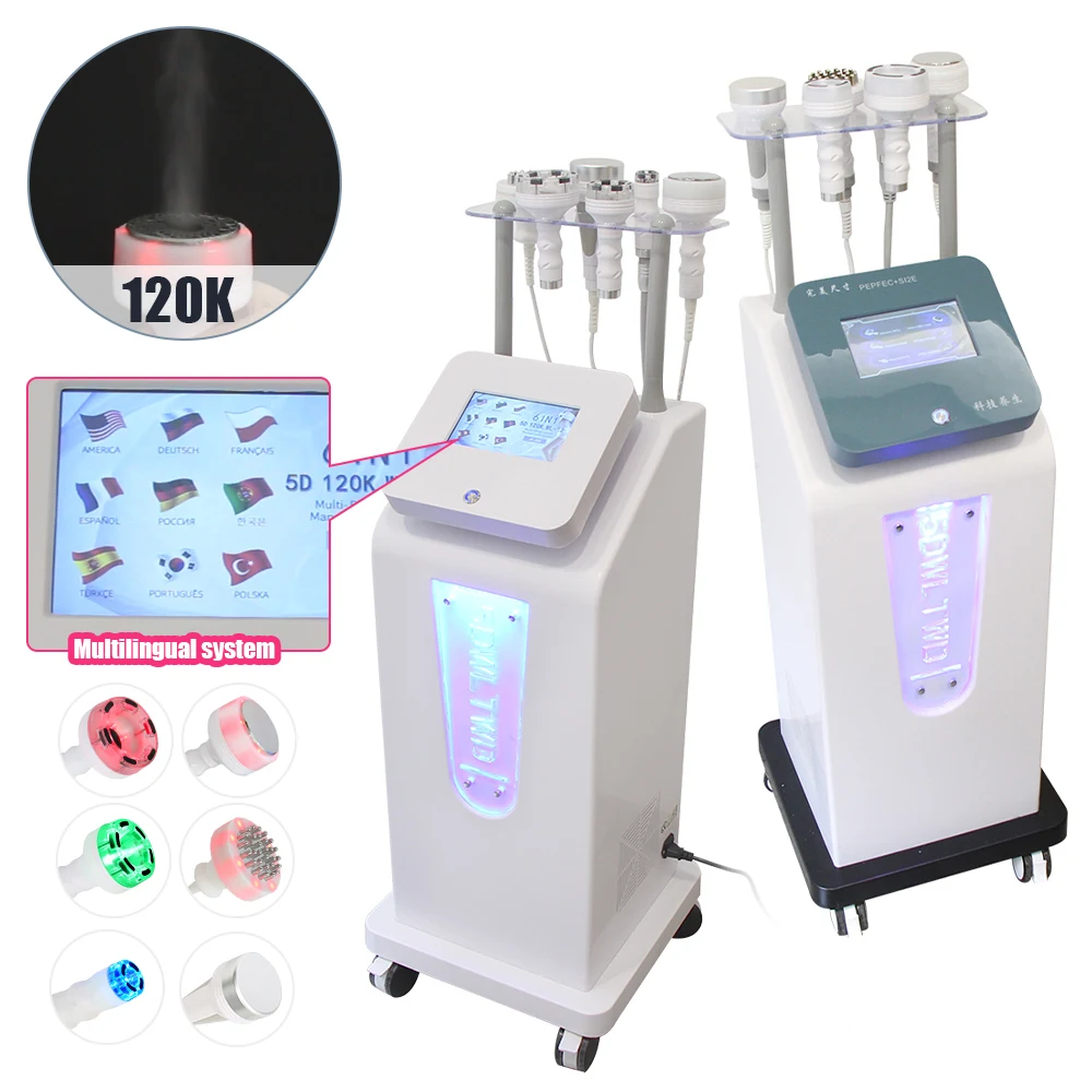 New 120K 6 In1 Body Shaping Equipment LED Light Therapy Vibration Weight Loss Vacuum Cavitation Slimming Face Lifting 5D Machine
