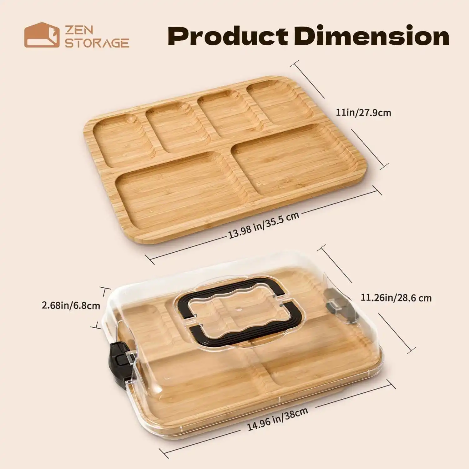 

Бамбуковый поднос с разделителями и прозрачной акриловой крышкой, натуральный многофункциональный органайзер для дома, вечеринок, десертов, фруктов, закусок, для всей семьи