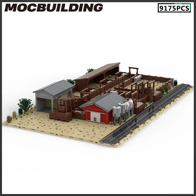 MOC Building Blocks Railroad Stock Yard Architecture Scene Street View Collection DIY Bricks Christmas Present Birthday Gift