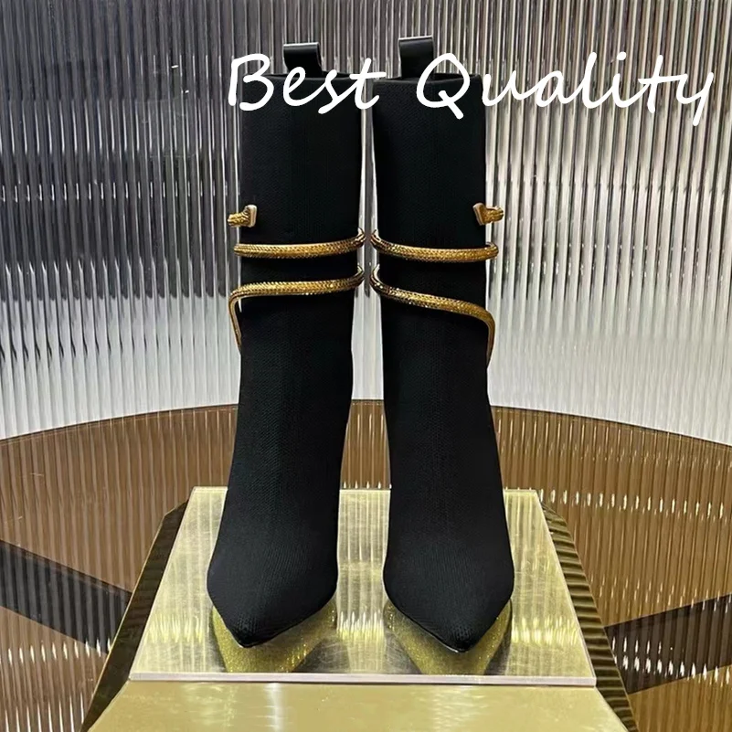 Women's High-heeled Shoes Sharp pointed and slender heel Genuine leather sole Snakehead entanglement Sexy Party Dress Shoes