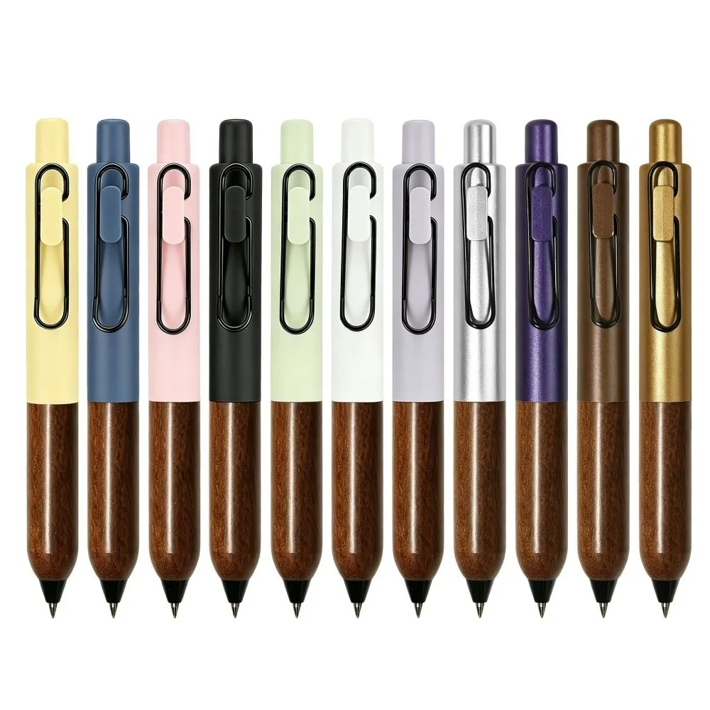 Minimalist Wood Chubby Gel Pen Two-tone Smooth Writing Click Pen Pocket Ballpoint Pen School Office