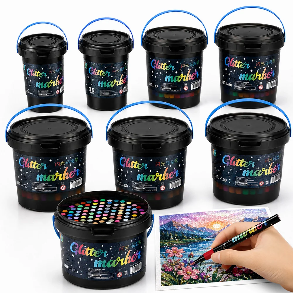 24/36/48/60/72/80/100/120 Colors Bucket-cap Soft-Head Acrylic Marker Pen Specially Designed for Students in Art Class Supplies