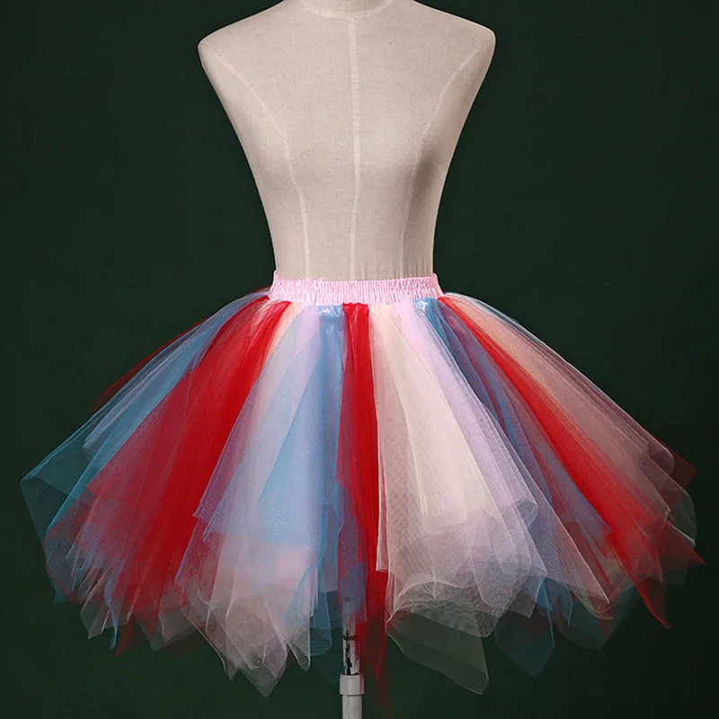 Short Multicolor Women Lolita Petticoat Tutu Puffy Cancan Skirt Gradient Ramp Under Crinoline Inner Bustle Cosplay For Wedding