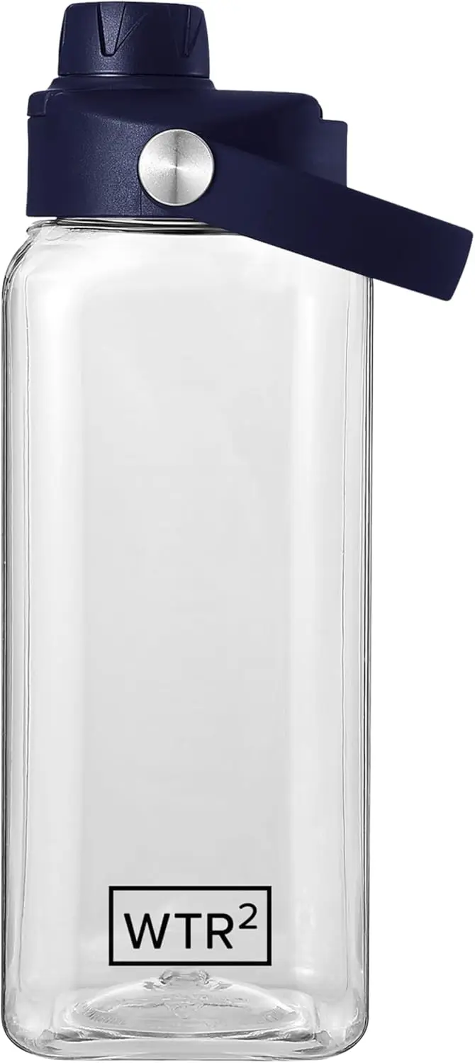 

WTR2 Квадратная бутылка для воды на 32 унции, прозрачная, без BPA/BPS, герметичная, легкая, легкая с легкой крышкой