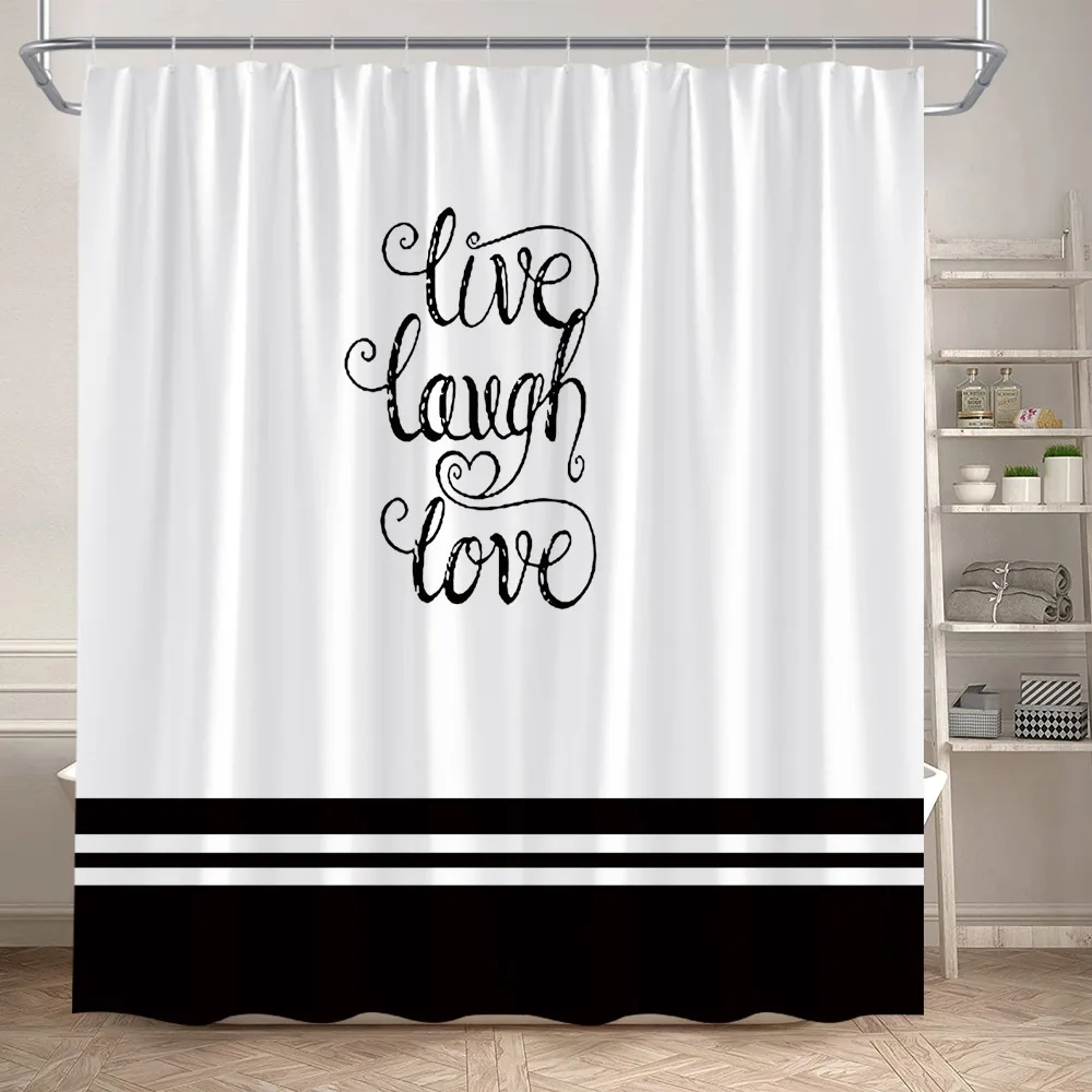 White Bathroom Shower Curtain Black Line Modern Minimalist Solid Colour Bath Curtains Polyester Fabric Bathroom Decor with Hooks