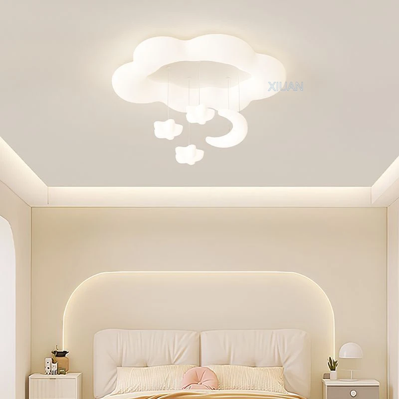 Creative White Cloud Bedroom Chandelier Lamps Star Moon PE Sconces Hanging Ball Kids Room Ceiling Suspension Light Girl Boy Baby