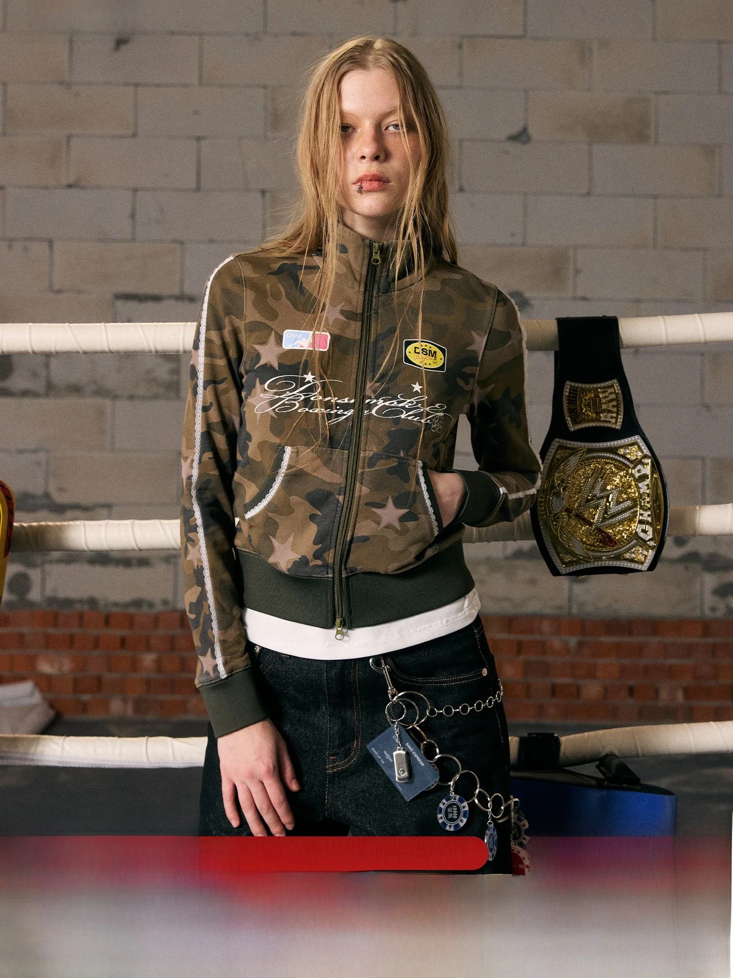 

Done Boxing Series Spor Camouflage Lace Zipper Jaet DSМ Splice oulder Slim Fit Cotton Polyester Spring Autumn Winte...