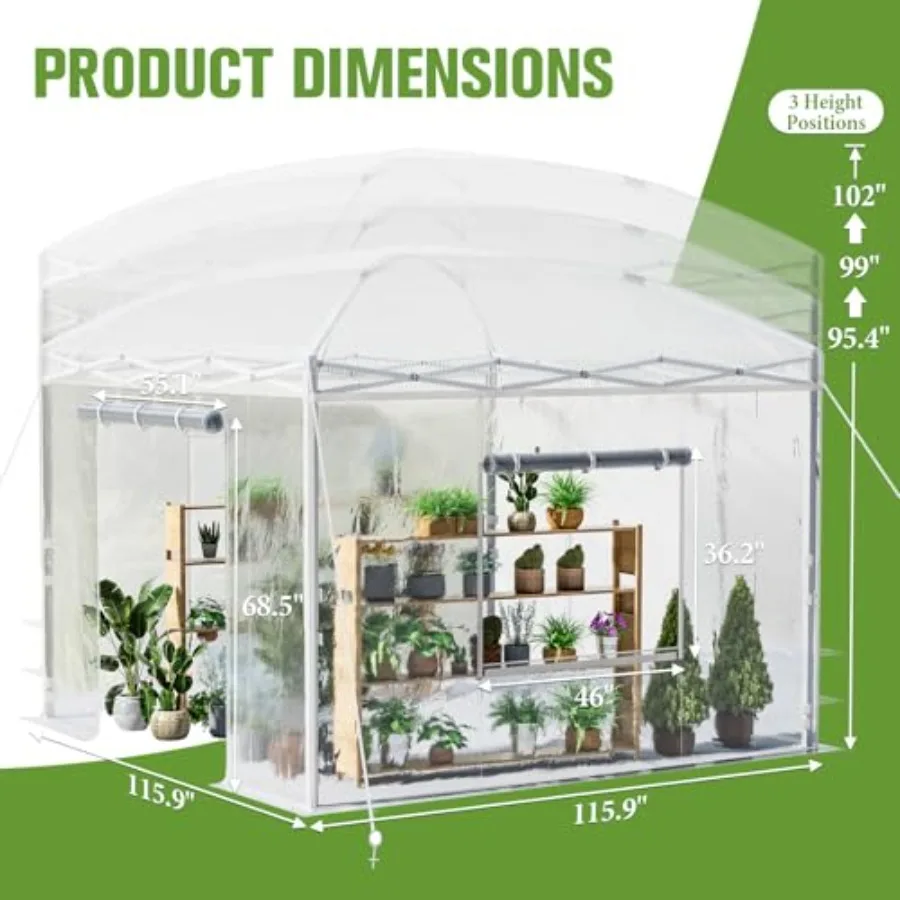 Portable walk-in greenhouse for indoor and outdoor use, polyethylene material, transparent color, UV-resistant and ventilated d