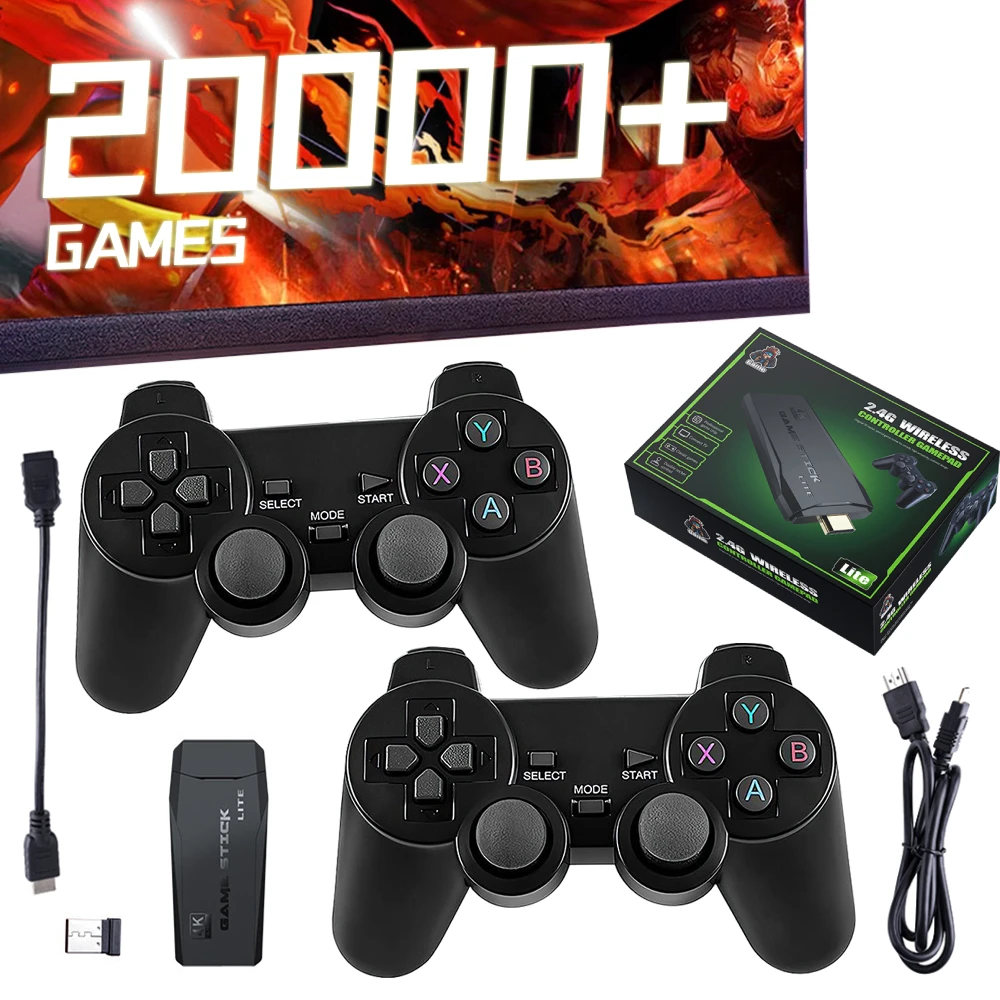 M8 Wireless Retro Game Console 4K Plug & Play TV Game Stick W/ 20000+ Games 2.4G Wireless Controller Multiple Languages Supports