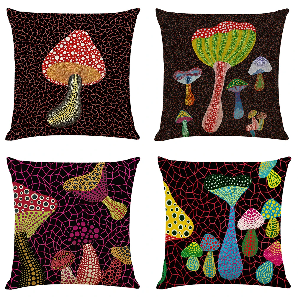 

Modern Art Yayoi Kusama Mushroom Pillowcase Cotton Linen Sofa Throw Pillow Cover Home Decorative Abstract Vision Cushion Cover