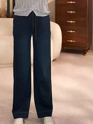 Midlife Mom Jeans Spring Autumn Loose Wide Leg Denim Women's Draping Straight Leg Pants High Waist Old World Craft Embroidery