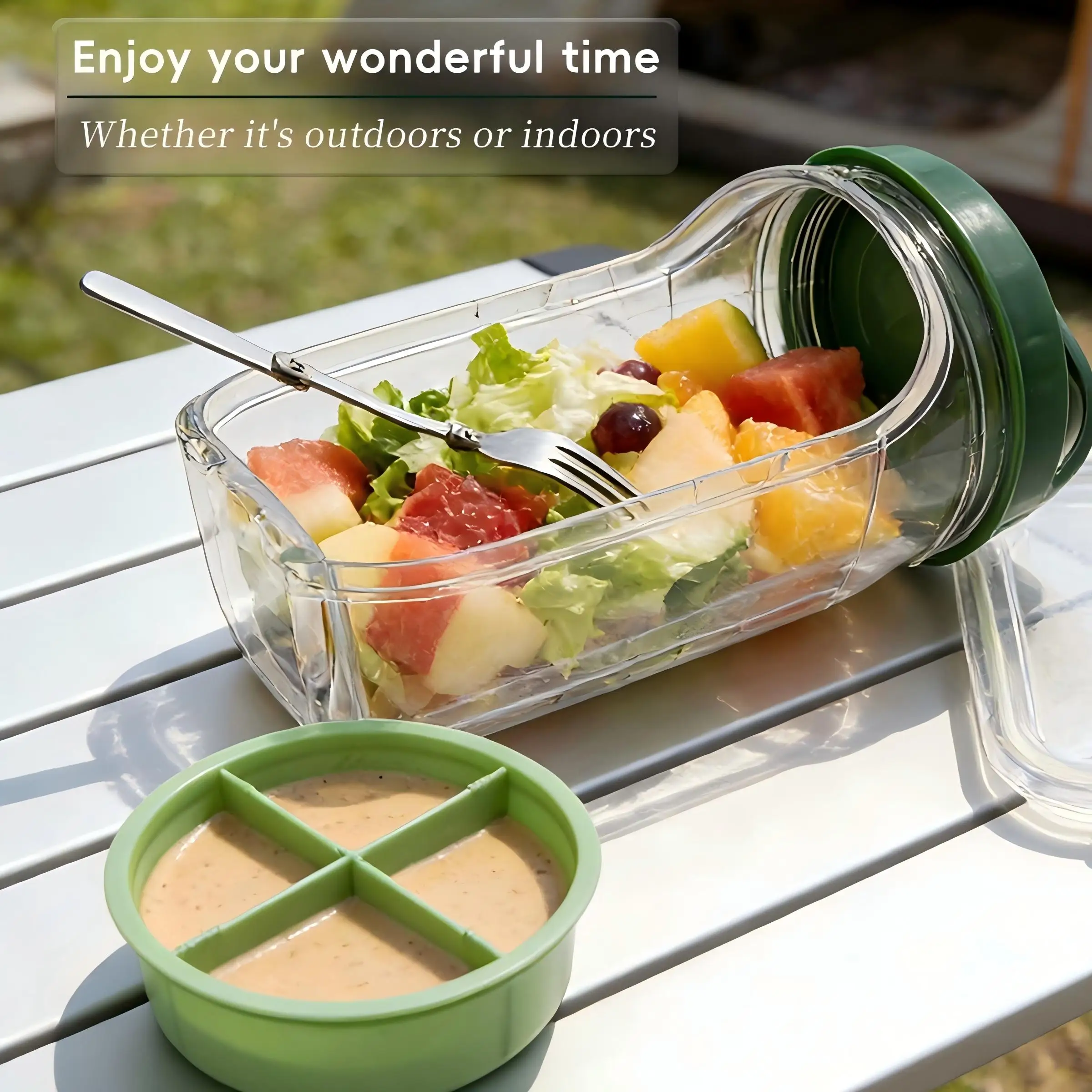 Free Fork Included, Salad Bowl, Side-Open Salad Container Box, Portable Salad Dressing Holder with Lid, Leakproof Travel Condiment Case
