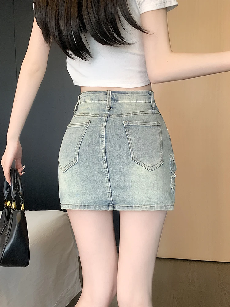 

Модная женская джинсовая юбка с высокой талией, больших размеров, укороченная, А-силуэт, летняя, повседневная, из смесового хлопка, с защитой от просвечивания