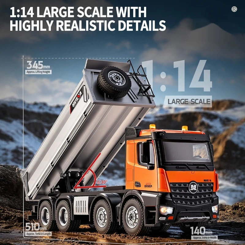 1 ：14 Scale Alloy Remote Control Dump Truck 13 Channel RC Engineering Vehicle Model 1536 For Hobby Collectors