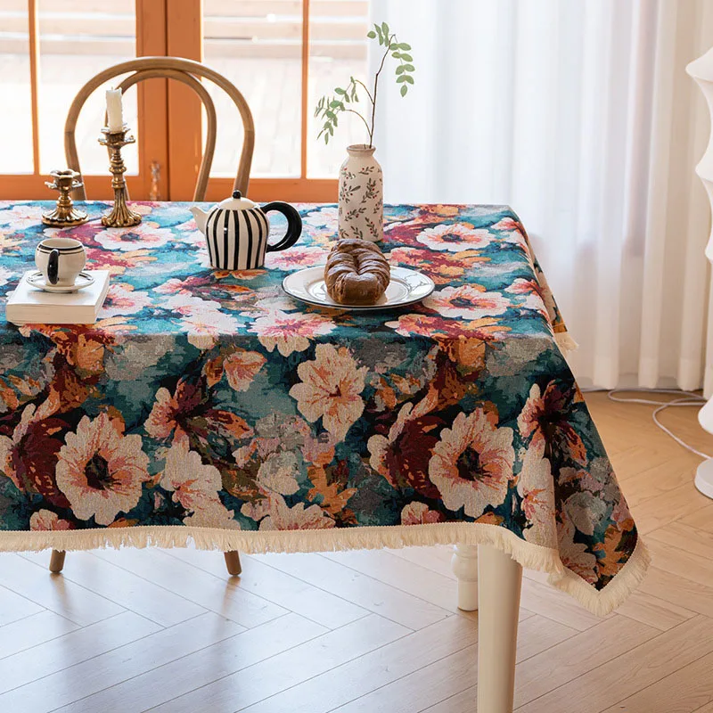 

Oil Painting Tablecloth, American European Large Flower Print, Butterfly Table Cover for Dining Table, Coffee Table, Side Table