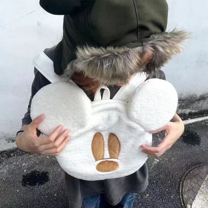 8 inch Anime Design Autumn/Winter New Plush Mickey Backpack Disney Mickey Mouse Cute Cartoon Zipper Small Backpacks for Women