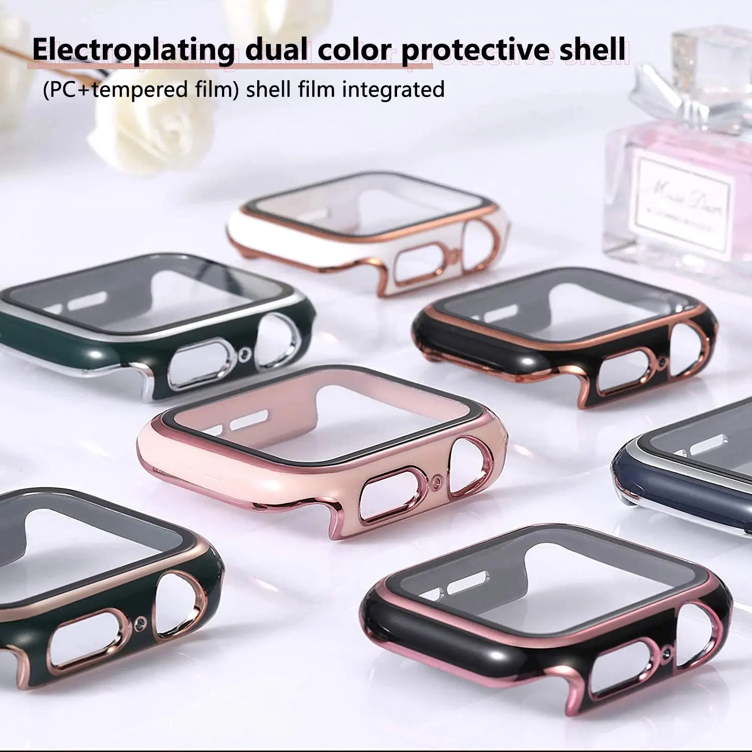 Electroplating dual color protective case for Apple Watch S10 46mm 45/44mm 40/41mm shell film integrated for iWatch S9 42mm 38mm