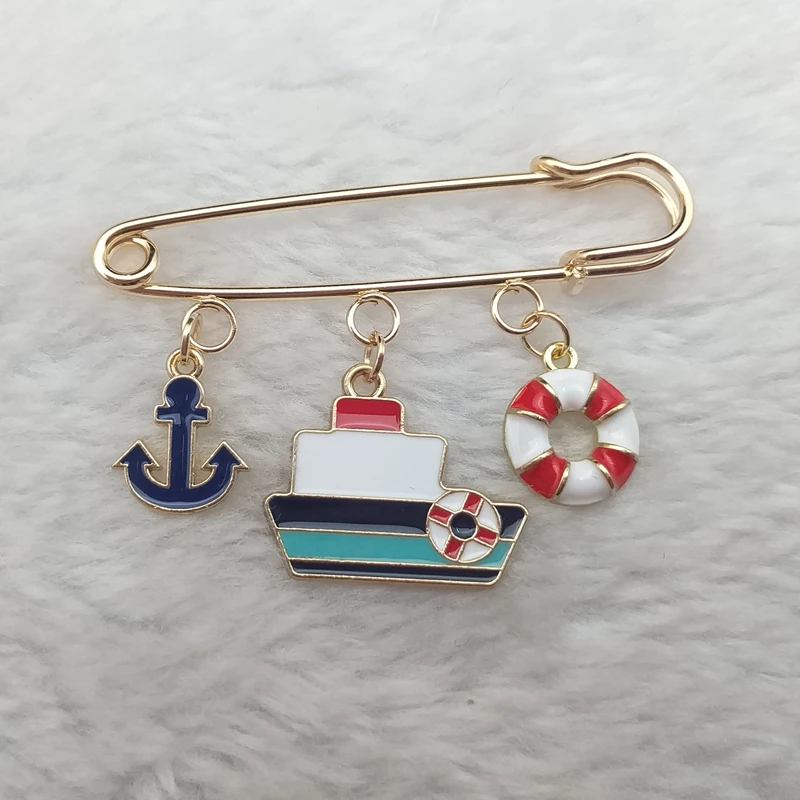 Creative sweet cartoon lifebuoy brooch navy sailboat anchor ship collar pin men and women party casual office brooch pin gift