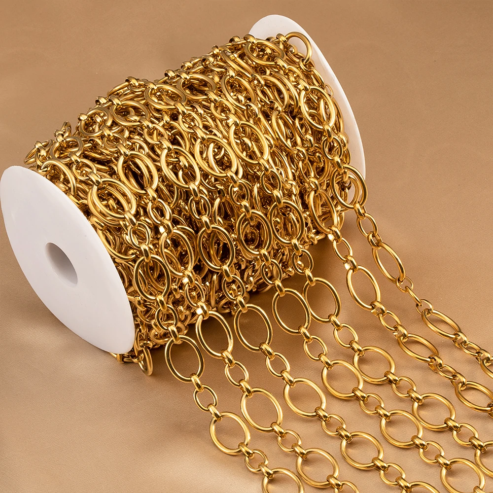 1M Stainless Steel Big Oval Joint Small Circle Link Chains Heavy Chunky Punk Chain DIY Jewelry Making Supplies Necklace Bracelet