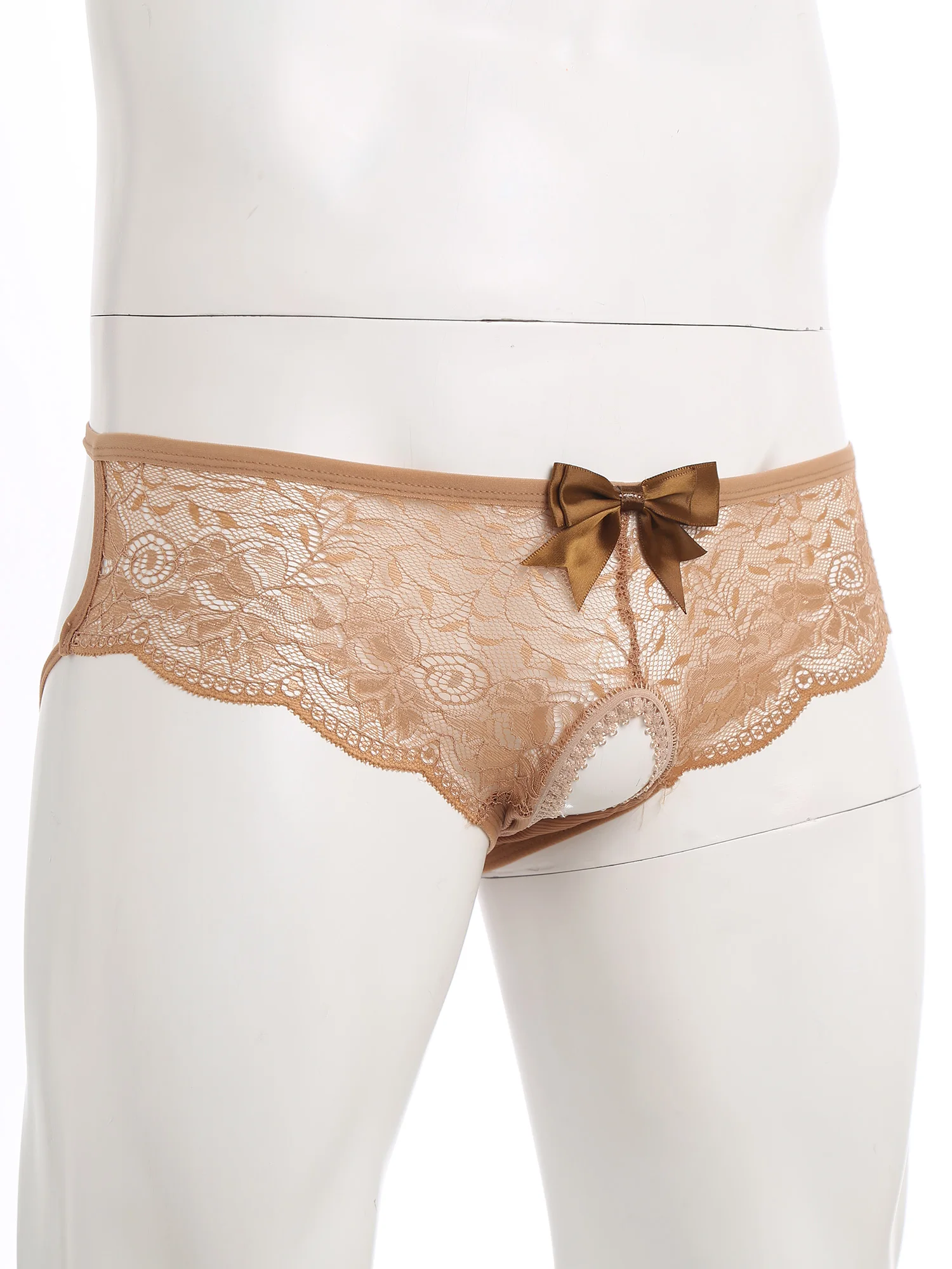 Men's Floral Lace Closed/Opened Crotch Lingerie with Bow