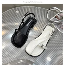 Women Sandals 2024 Luxury Designer Flat Woman Black Shoe Comfort Closed Toe Outdoor Slingbacks Shoes Leather Sandalias Planas