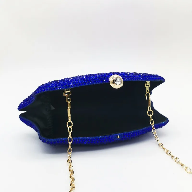 Sacs de soirée de luxe en diamant bleu Royal, robe formelle de fête, sac à main bleu Royal en cristal pour boîte de nuit, pochette scintillante argentée