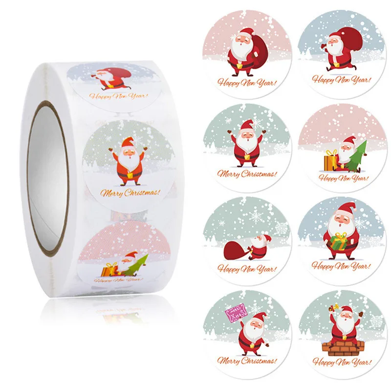 Christmas Stickers 1 Roll 500 Posts Santa Claus Happy Faces Xmas Kids Stickers Decals For Toys Gifts Crafts Decorations