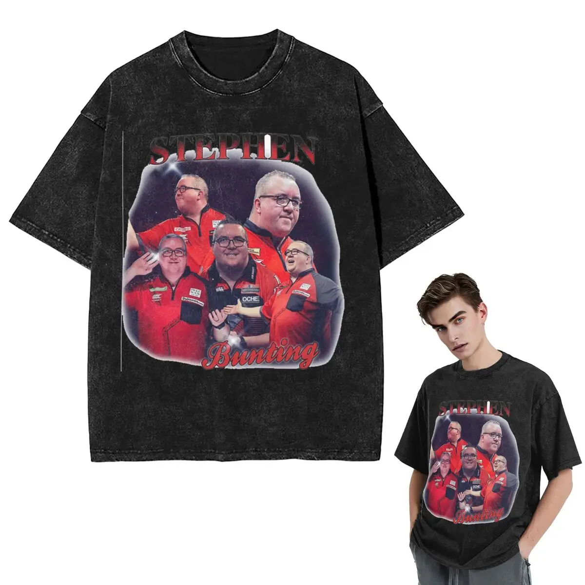 

Streetwear T-Shirts Stephen Bunting Bootleg Washed T Shirt Short Sleeve Hip Hop T-Shirt Tops Tees for Men Women