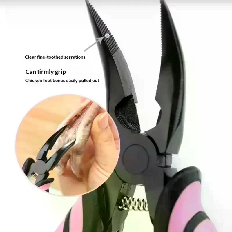 Professional Handheld Poultry Deboning Pliers, Curved Nose Chicken Bone Cutter with Spring Mechanism for Efficient Meat Prep