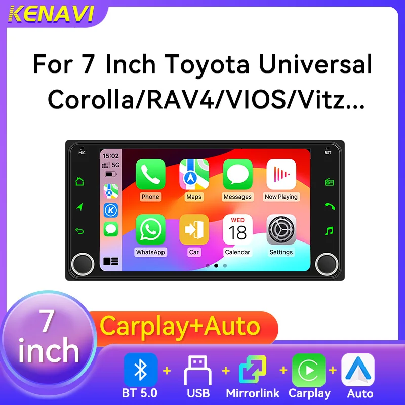 autoradio-mp5-multimedia-player-con-carplay-e-android-auto-per-toyota-corolla-vios-crown-camry-hiace-previa-rav4-fj-cruiser-unita-principale