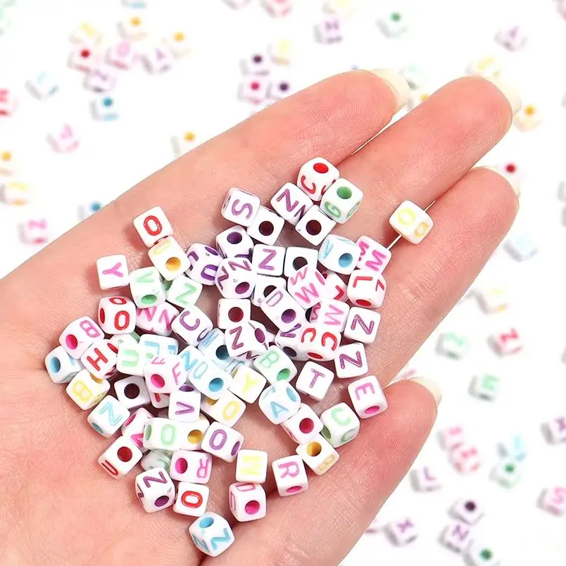 100PCS 6mm Washing Effect Square Letter Beads For Jewelry Making Alphabet Digital Acrylic Beads Diy Bracelet Necklace Wholesale
