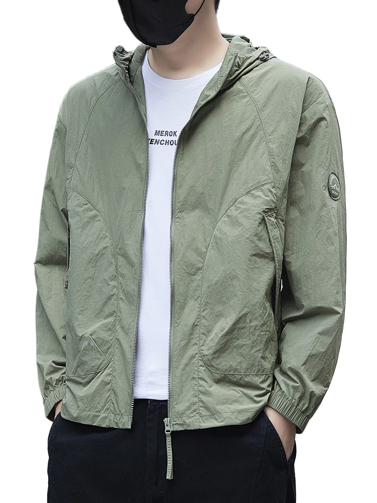 Men's Hooded Sunscreen Jacket Ultra Light Breathable Skin Coat Summer Outdoor UV Protection Quick Dry Casual Sun Protection Outw