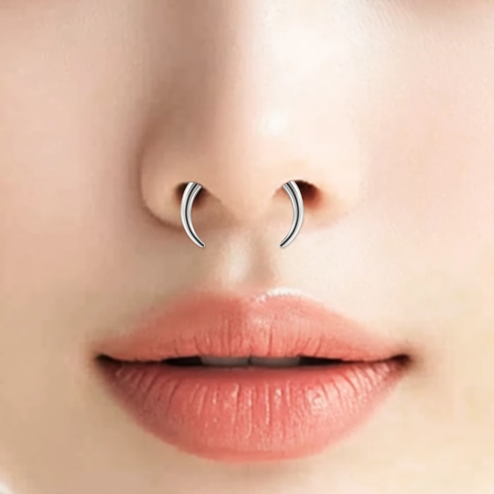 1pcs Fake Magnetic Nose Rings Faux Piercing OX Nose Rings Non Piercing Septum Rings Clip On Stainless Steel Magnet Rings view 6