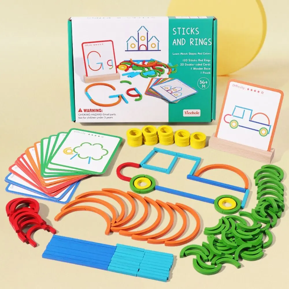 Sticks and Rings Wooden Sticks Puzzle Intelligence Game Educational Rings Puzzle Montessori Puzzle Colorful Montessori