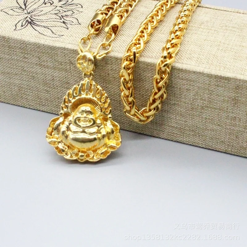 Plated 100% Real Gold 24k 999 three-dimensional relief flame Guanyin Buddha pendant 24K men's domineering necklace Jewelry