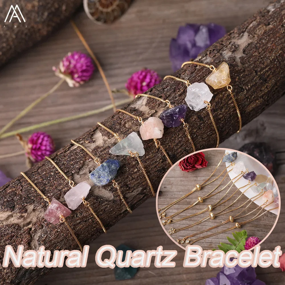 

Natural Raw Stone Bracelet Gold-Plated Chain Bracelet Irregular Crystal Bracelets Daily Wear Jewelry Gift Women's Accessories