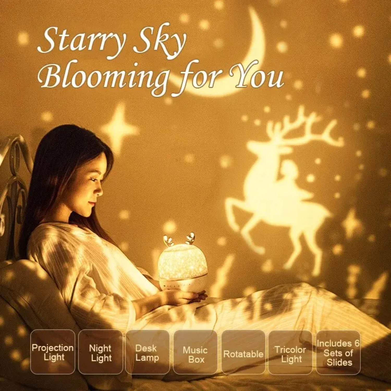 Bluetooth Music Player Deer LED Night Light Starry Sky Projector: Rotated Romantic Projection Lamp for Children, Perfect Birthda