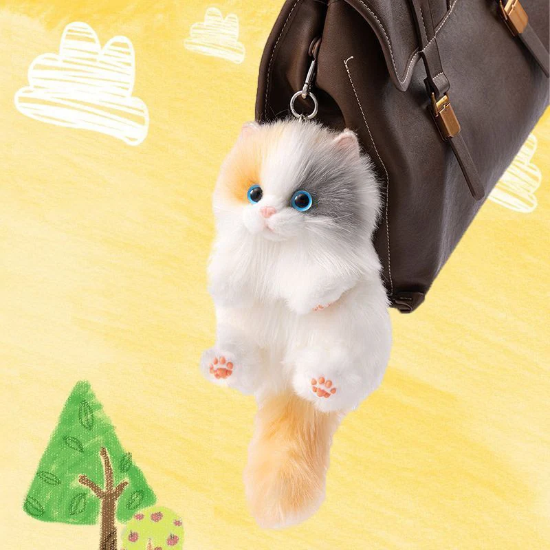 Symulowany wisiorek do torby z pluszową lalką w kształcie kota z trzema kwiatami, brelok dla par, zawieszka do plecaka, prezent na urodziny lub święta.