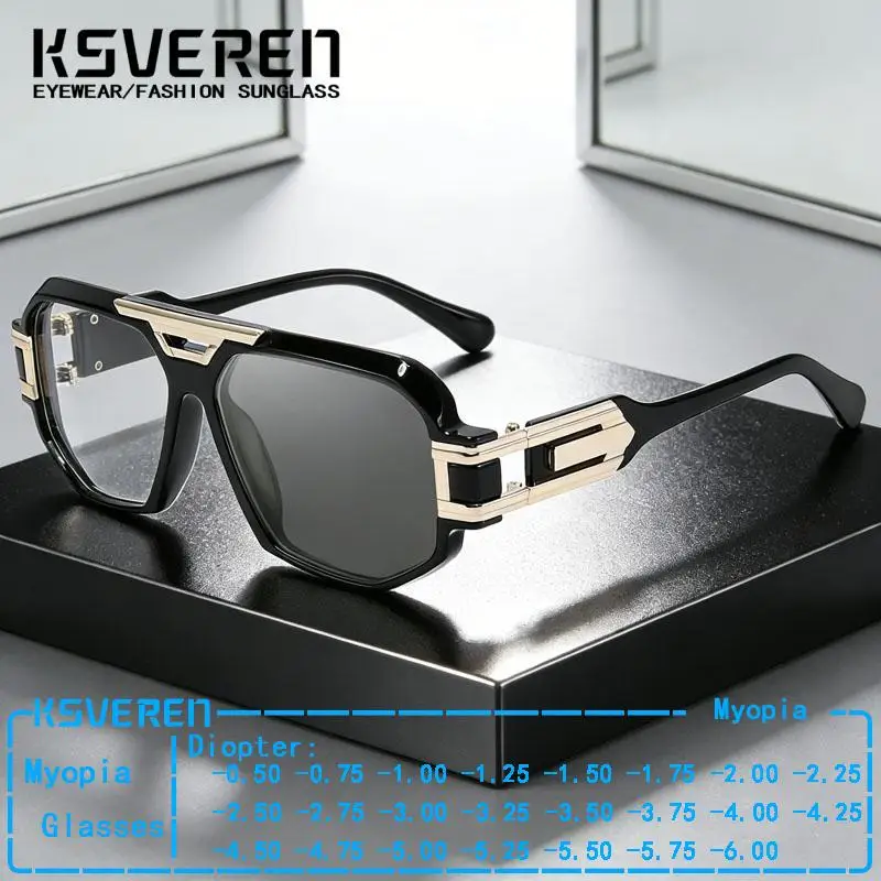 

Фотохромные очки для близорукости в большой оправе, мужские брендовые дизайнерские очки с отрицательной прочностью по рецепту, уличные обесцвеченные очки