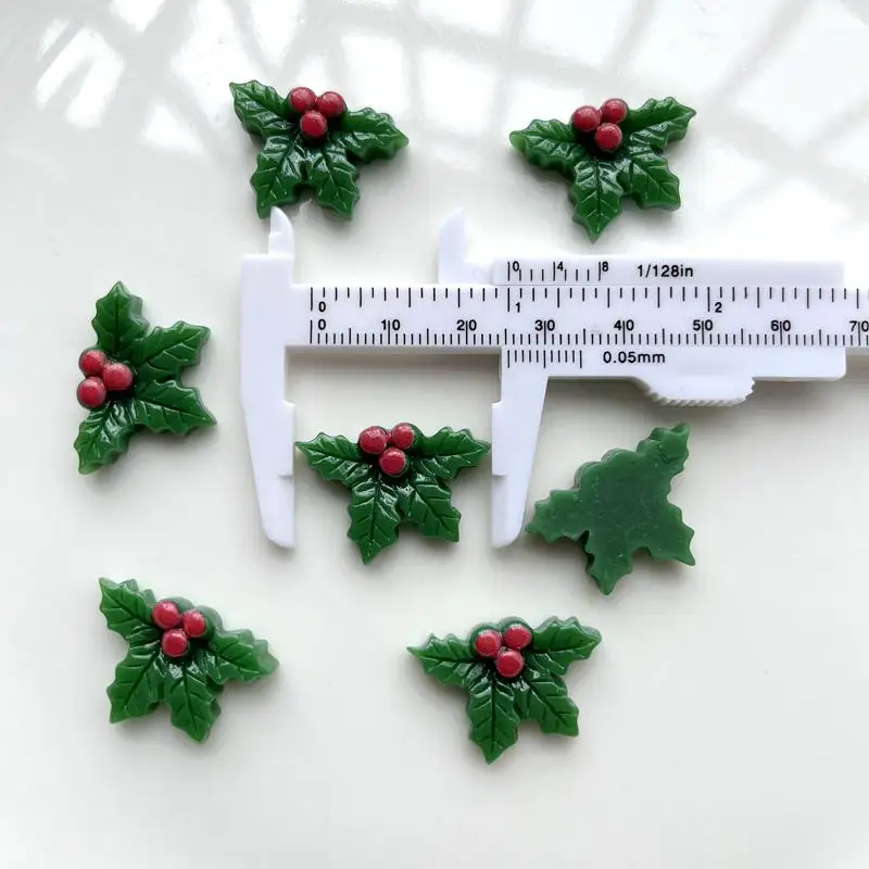 10pcs Resin Cute Christmas Holly Leaf Flat Back Cabochon Art Decoration Charm  resin flatback  25x19mm