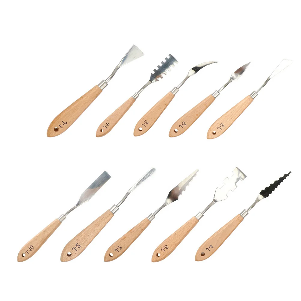 10 قطعة كاشطات اللوحة الزيتية المعدنية مقبض خشبي ملعقة خلط الألوان لوازم الفن كاشطات اللوحة ملعقة خلط الألوان #4