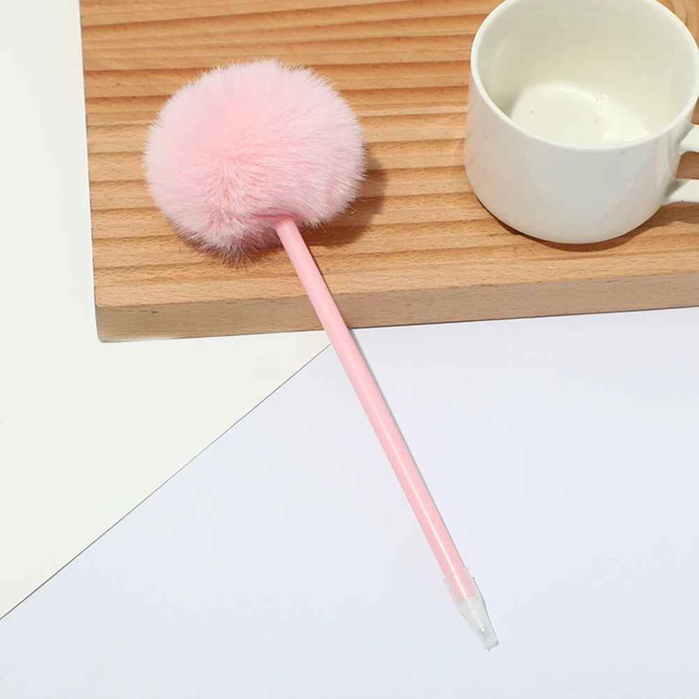 

6 Pcs Ballpoint Pens Cute Round Pompom Adorable Writing Stationery Kids Girls Cartoon Colorful School Travel Gifts