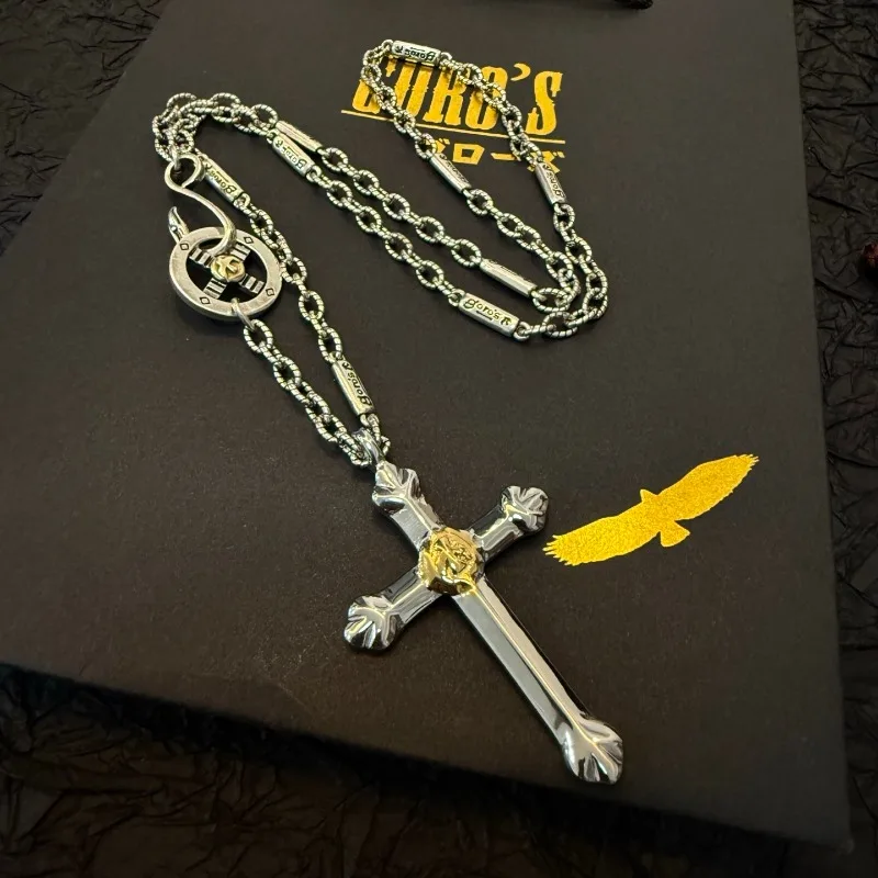 

Japan Tide Takahashi Goros Vintage Cross Gold Inlaid Pendant Classic Letter Necklace Fashion Couple Versatile Hip-hop Rock Punk